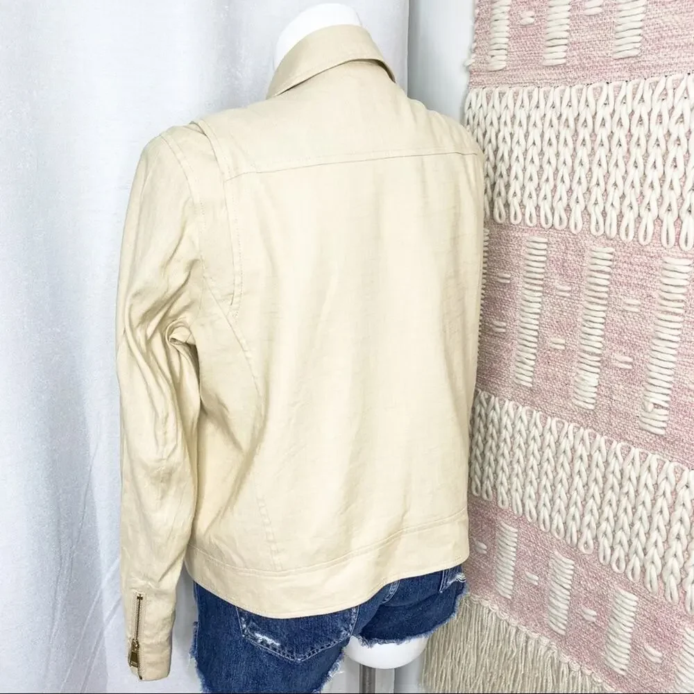 Cuyana Sand Linen Blend Moto Zip Up Jacket Women’s XL - Picture 4 of 9